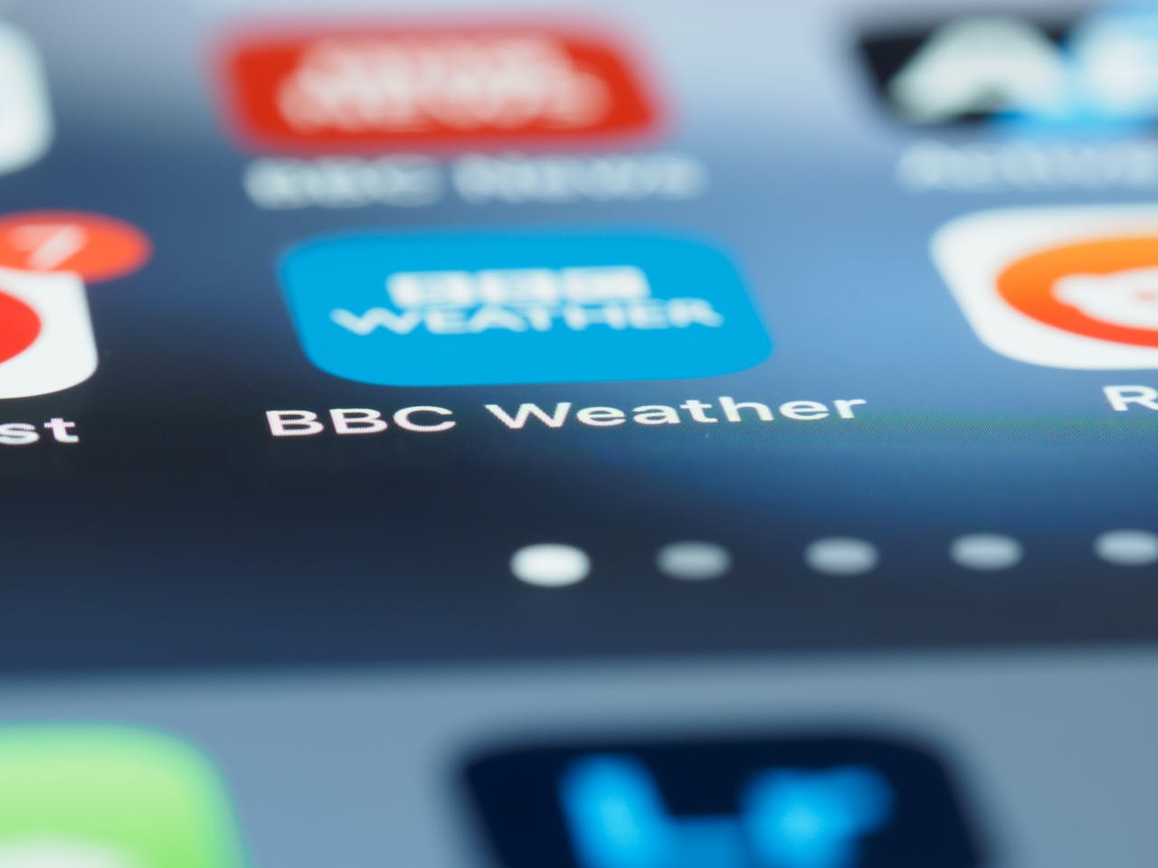 Detailed view of BBC Weather application icon on a smartphone screen.